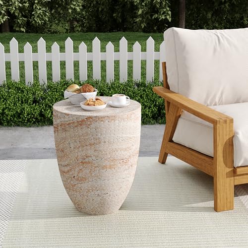 Christopher Knight Home Jaym 17.5" H Indoor Outdoor Accent Side Table, Patio Decorative End Table, Tapered Cylinder Lightweight Concrete Garden Stool for Patio Balcony & Garden Decor, Travertine - color: Travertine,tapered Cylinder