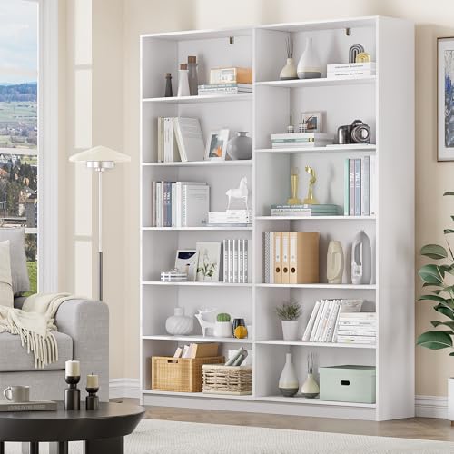 White Bookcase with 24 Open Shelves, 6 Tier Large Bookshelves, 70.8 Inch Tall Bookshelf and Bookcases for Living Room, Bedroom, Home Office Library - color: White, size: Wide 47.2 Inch-2pc
