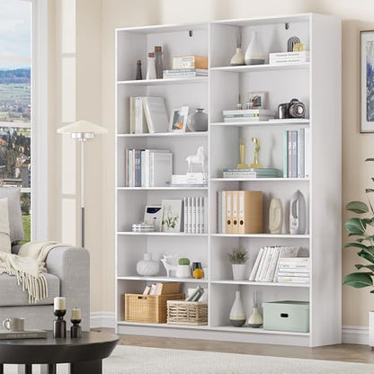 White Bookcase with 24 Open Shelves, 6 Tier Large Bookshelves, 70.8 Inch Tall Bookshelf and Bookcases for Living Room, Bedroom, Home Office Library - color: White, size: Wide 47.2 Inch-2pc
