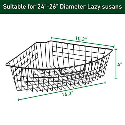 Leeden Lazy Susan Wire Storage Organizer Basket with Handle-Metal Cabinet Storage Bins -Kitchen Cabinet Organizer-1/4 Wedge Can Organizer Black (for 24" Lazy Susan, 4 Pack)