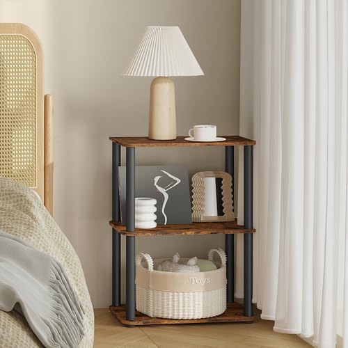 VASAGLE Superfast Toolless Assembly, 3-Tier Shelf for Living Room, Standing Shelf, Bookshelf, Bedroom, Kitchen, 9.4 x 15 x 27.8 Inches, Rustic Brown and Ink Black ULLS153K01 - color: Rustic Brown + Ink Black, size: 3 Tiers (15"W)
