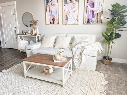 PHI VILLA Farmhouse Coffee Table for Living Room, White Coffee Tables with Storage Rustic Style Modern - color: Ivory 1