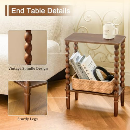 Fultyle Small Narrow Side Table, Skinny End Table Living Room with 2-Tier Storage, Narrow Accent Table Slim Nightstand for Small Spaces, Office, Bedroom (Walnut Brown) - color: Walnut Brown