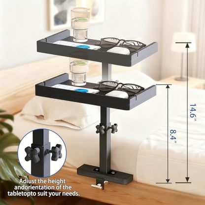Bedside Shelf for Bed Frame, Clamp On Bedside Table Organizer, Dorm Room Nightstand Alternative for Phone, Glasses, Laptop, Books, Small Storage Tray for Bunk Bed College Dorm (Black)