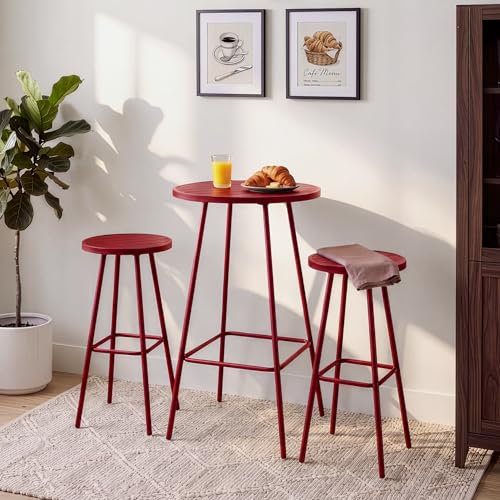 Best Choice Products 3-Piece Patio Dining Set, Bar Height, Outdoor Bistro Set, Outdoor Round Bar Table w/ 2 Bar Stools, Steel - Red - color: Red