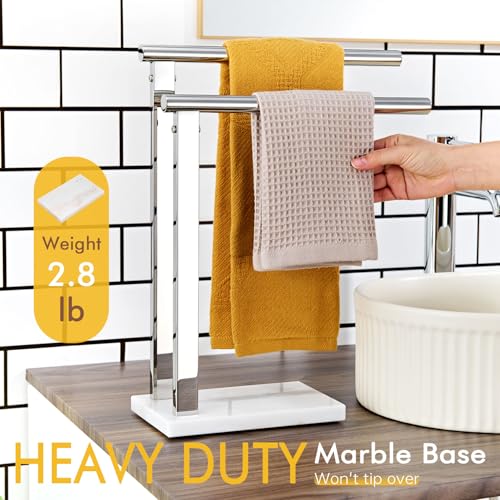 KOKOSIRI Hand Towel Bars Standing Towel Rack 2-Tier with Marble Base for Bathroom Vanity Countertop, Polished Stainless Steel 15.7'' Height THS0007-CH - color: Polished Chrome, size: 2-Bar