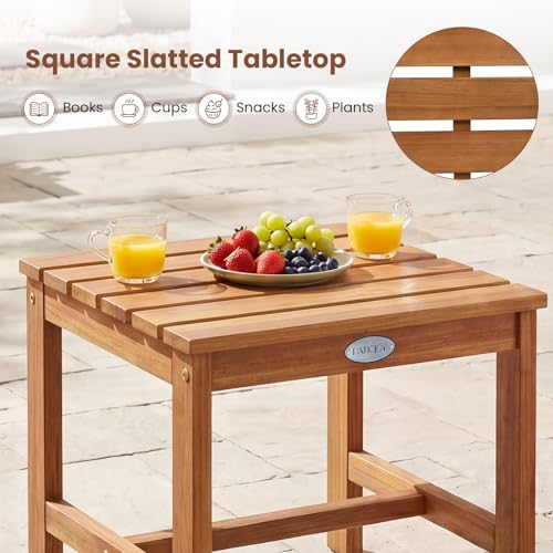 Tangkula Patio Acacia Wood Side Table, 17" Square End Table with Slatted Tabletop, Outdoor Wooden Accent Bistro Table for Backyard, Poolside, Garden, Porch, Indoor (Natural,1)
