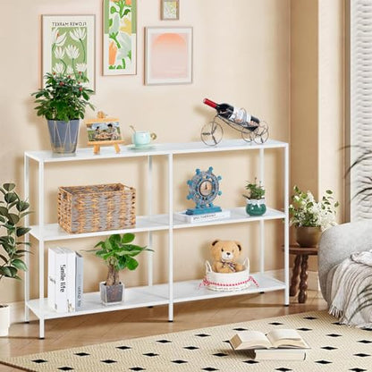HDANI 47.2 Inch Metal Console Table with 3 Tier Strage Shelves,Narrow Entryway Table,Modern Sofa Tables for Entryway, Living Room,Bedroom,White - color: White, size: 47.24×11.81×31.5in