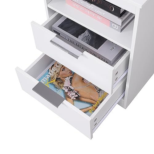 End Table White，with 2 Drawers and Large Storage Space TC02WET - color: White, style: 2 Drawers