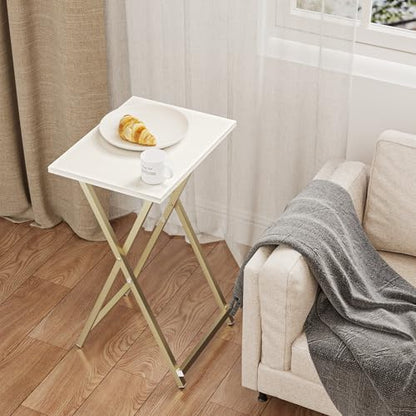 Acovy Foldable TV Trays, Small Folding Table, TV Trays Set of 2, TV Dinner Tray, Side Table for Bed, Couch, Portable Easy to Move, White & Gold - color: White & Gold-2pcs