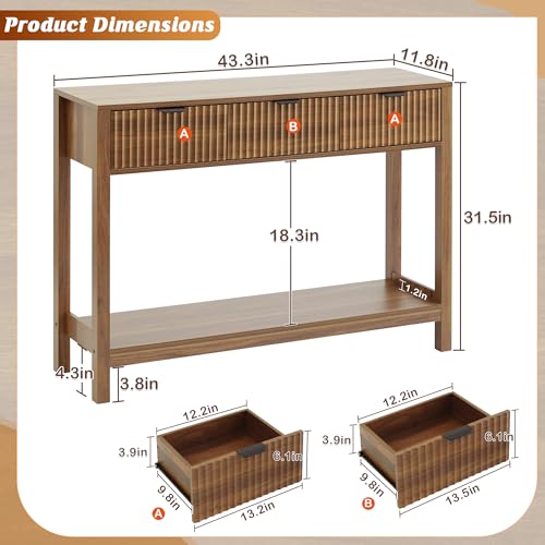 Nasonet Fluted Console Table, Wooden Sofa Table with Storage and Drawers, Farmhouse Behind Couch Table Entryway Table for Entrance, Hallway, Living Room, Brown - color: Brown, style: Modern