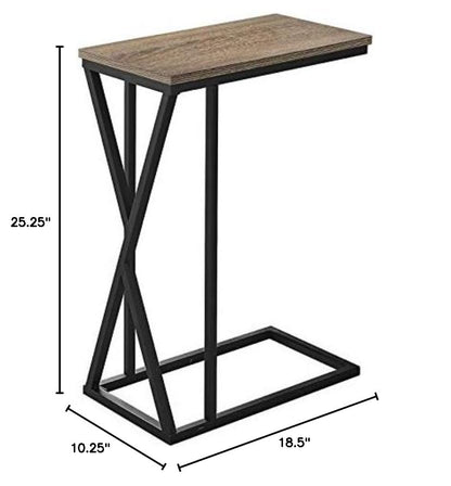 BOWERY HILL C-Shaped Accent Table, 25.25" H x 10.25" W x 18.50" D, Metal Frame with Dark Taupe Wood-Look Top, Lightweight Side Table for Living Room, Bedroom or Sofa Snack Use