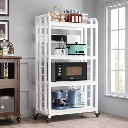 SIREDEEP Bakers Rack with Power Outlet ，4-Tier Kitchen Baker's Rack,Microwave Stand with Storage Suitable for Kitchen,Microwave Cart, Living Room, Dinning Room，Coffee Bar（White） - color: White