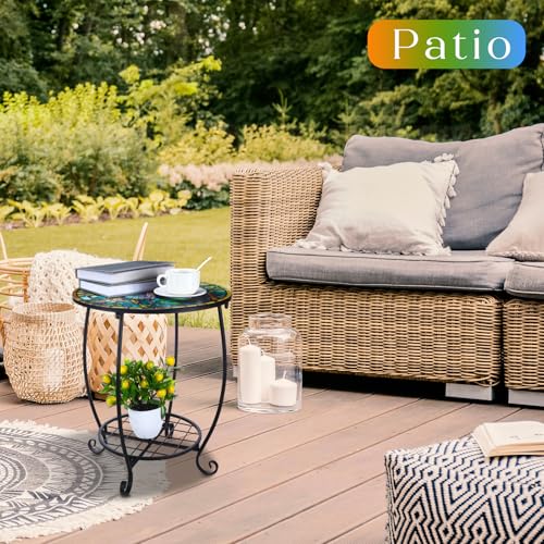 Cinnvoice Outdoor Side Table Round Small Mosaic Patio Accent Indoor End Plant Coffee Tea Table for Yard Patio Porch Garden Living Room, Bedroom(Butterfly Style,16 Inch) - size: 16 Inch, style: Butterfly Style