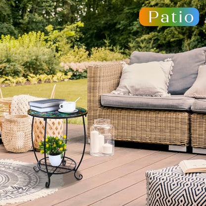 Cinnvoice Outdoor Side Table Round Small Mosaic Patio Accent Indoor End Plant Coffee Tea Table for Yard Patio Porch Garden Living Room, Bedroom(Butterfly Style,16 Inch) - size: 16 Inch, style: Butterfly Style