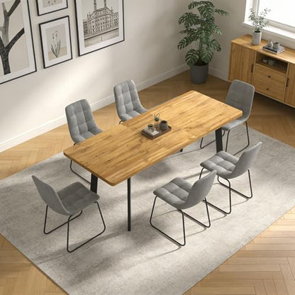Extendable Dining Table Set for 6 to 8 People, 63" to 78.7" Modern Kitchen Table Set with 6 Chairs, MDF Dining Room Table and Chairs with Removable Extension Leaf (Walnut Table+U-Shaped Grey Chairs) - color: 63'' - 78.7'' Walnut Table+6 U Grey Chairs