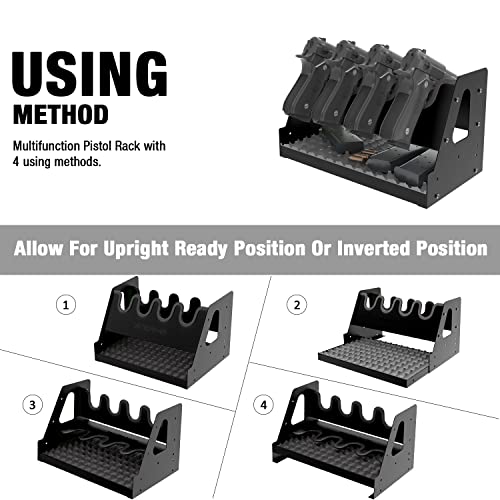 UNITEDPOWER Metal Pistol Rack, Handgun Holder for Gun Cabinet Storage, Revolvers Safe Organizer, 4 Gun Stand Fit Most Pistols, Black