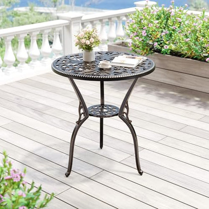 IDEALHOUSE Patio 23''Cast Aluminum Side Table with Umbrella Hole,Bronze | Outdoor Small Coffee Tables,Anti-Rust Bistro Table,Round End Table,Outdoor Furniture for Indoor,Patio,Garden,Porch,Balcony - size: 1.98'' Umbrella Hole
