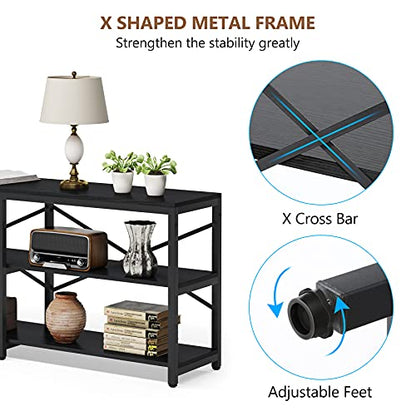 Tribesigns 70.9 Inch Extra Long Console Table, Modern Sofa Table Behind Couch Table with Storage Shelves, 3-Tier Industrial Hallway Entryway Table for Living Room, 3 Shelf Bookshelf(Black) - color: Black
