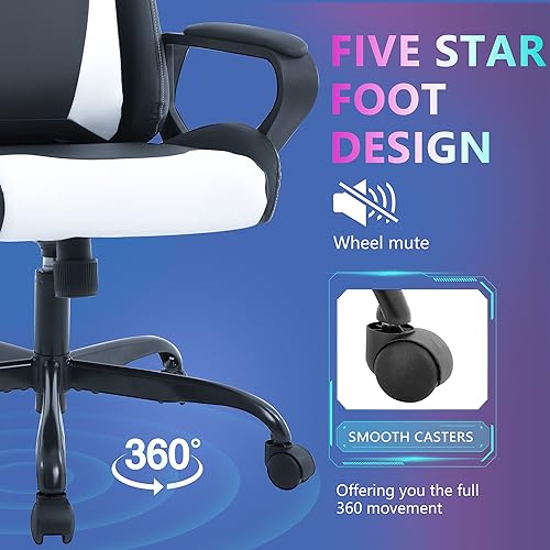 PayLessHere Ergonomic Racing Desk Chair Gaming Chair Computer Chair with Armrests 360° Swivel & Caster Pu Desk Task Chair Executive Headrest Lumbar Support for Back Pain Women Men and Adults (White) - color: White