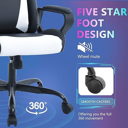 PayLessHere Ergonomic Racing Desk Chair Gaming Chair Computer Chair with Armrests 360° Swivel & Caster Pu Desk Task Chair Executive Headrest Lumbar Support for Back Pain Women Men and Adults (White) - color: White