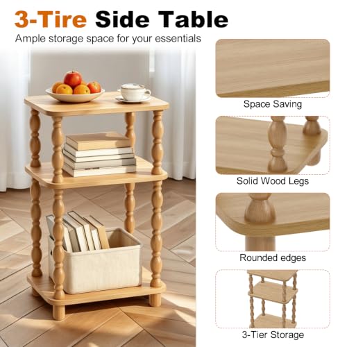 Small Side Table, 3-Tier End Table, Natural Wood | Farmhouse Style, Modern Accent, Narrow Design for Small Spaces, Bedroom & Living Room - color: Natual Wood, size: Standard