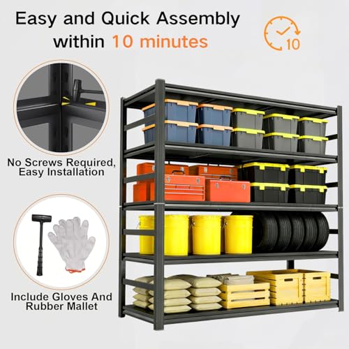 Garage Shelving, Heavy Duty Storage Shelves, Adjustable Boltless Units | Metal Shelving with Double Layer Posts, Industrial Steel Shelving for Garage Basement Warehouse Kitchen, Black, 72H*36W*15D - size: 36W*72H*15D-5T