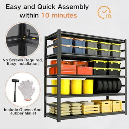 Garage Shelving, Heavy Duty Storage Shelves, Adjustable Boltless Units | Metal Shelving with Double Layer Posts, Industrial Steel Shelving for Garage Basement Warehouse Kitchen, Black, 72H*36W*15D - size: 36W*72H*15D-5T