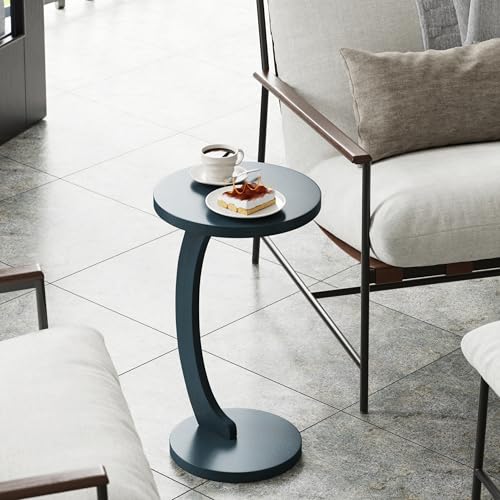 COZAYH C Shaped Round End Table for Couch Small Place, Space Saver Side Table for Sofa, Living Room, Bedside Area, Coffee and Eating Snack Tray, Dark Blue - color: Dark Blue