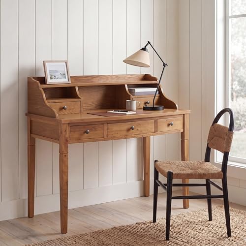 SAFAVIEH Furniture - Landon 5-Drawer Writing Desk - Oak - Solid Wood - Classic Hutch Design - Ideal for Home Office, Living Room, Den, 36.2"W x 19.1"D x 40.5"H (AMH6516A) - color: Oak