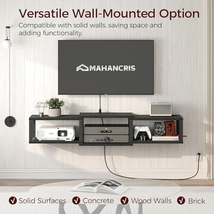 MAHANCRIS 43.7” Floating TV Stand with Power Outlet, Wall-Mounted Entertainment Center, Floating Metal Frame Media Console Shelf for Under TV Storage, for Living Room, Bedroom, Black TVHB101E01 - color: Black