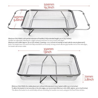 WAGENSTEIGER Extendable Dish Rack with Feet, Vegetable Colander Basket, Stainless Steel Dish or Silverware Drying Rack, Ultimate Kitchen Organizer Over the Sink (14.76 x 10.63 x 3.15 Inches) - size: 14.76 x 10.63 x 3.15 Inches