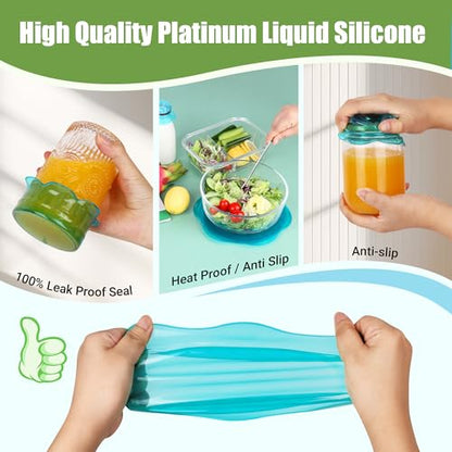 Silicone Stretch Lids for Food Storage in Fridge, Reusable Elastic Bowl Covers for Cup, Cans, Jars, Round & Rectangle Container, Food Grade Silicone Microwave Food Cover, Heat-Resistant, Blue, 6PCS - color: 6 Pcs Blue
