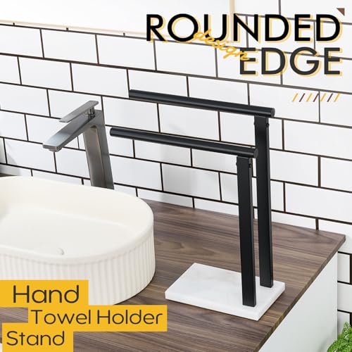 KOKOSIRI Hand Towel Racks Stand Towel Holder 2-Tier with Marble Base for Bathroom Vanity Countertop, Matte Black Stainless Steel 15.7'' Height THS0007-BK - color: Matte Black, size: 2-Bar