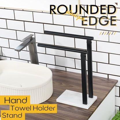 KOKOSIRI Hand Towel Racks Stand Towel Holder 2-Tier with Marble Base for Bathroom Vanity Countertop, Matte Black Stainless Steel 15.7'' Height THS0007-BK - color: Matte Black, size: 2-Bar