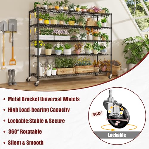 PrimeZone 5 Tier 80.7" Hx55.5 Wx24 D Wire Shelving with Wheels 3000lbs NSF Certified Storage Shelves Heavy Duty Metal Shelf Adjustable Rolling Rack Commercial Garage Restaurant Warehouse Kitchen 2Pcs - size: 55.5" W x 24" D x 80.7" H