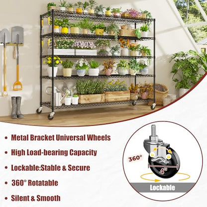 PrimeZone 5 Tier 80.7" Hx55.5 Wx24 D Wire Shelving with Wheels 3000lbs NSF Certified Storage Shelves Heavy Duty Metal Shelf Adjustable Rolling Rack Commercial Garage Restaurant Warehouse Kitchen 2Pcs - size: 55.5" W x 24" D x 80.7" H