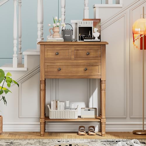24'' Entryway Table, Small Console Table with Storage Drawers and Shelf, Hallway Table for Entryway Hallway Foyer, Farmhouse Solid Wood Frame (Natural) - color: Natural