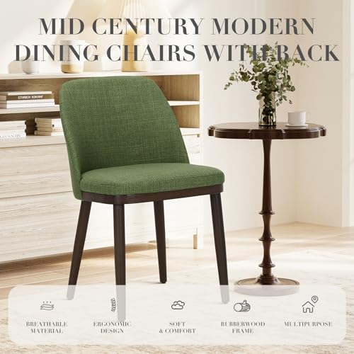 COLAMY Upholstered Dining Chairs Set of 4, Modern Kitchen Chairs with Back, Leather Side Dining Room Chairs with Wood Legs for Kitchen Dining Room Restaurant,Green - color: Green, size: Set of 4