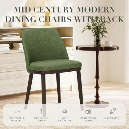 COLAMY Upholstered Dining Chairs Set of 6, Modern Kitchen Chairs with Back, Fabric Side Chair with Wood Legs for Dining Room Kitchen Restaurant, Green - color: Green, size: Set of 6