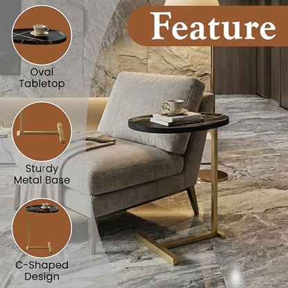 Kings Brand C-Shaped Side End Table, Sofa Snack Table, Gold & Black | Convenient C-Shaped Table – Slides Under Sofas, Chairs, Beds to Keep Coffee, Snacks, Laptops, Books, & Essentials w/in Reach - color: Black