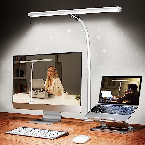 Airlonv LED Desk Lamp with Clamp, 17" Stepless Dimming Light, White | 2700K-6500K, 100 LEDs, 360° Gooseneck, Fits Up to 30" Monitors, Flicker-Free Lighting for Home Office, Study& Workbench - color: White, size: Standard