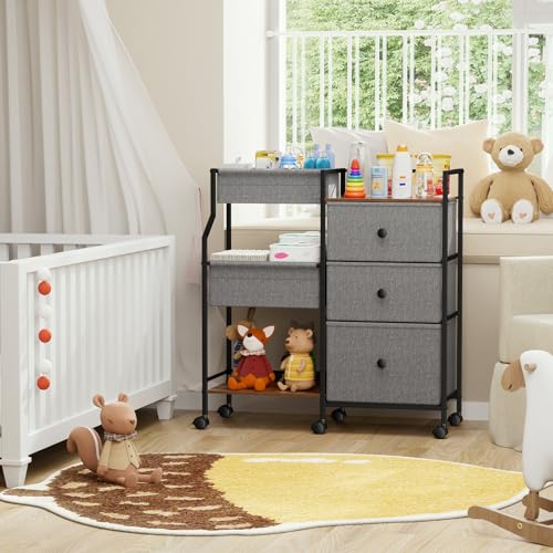 Modanais Baby Diaper Caddy Organizer Cart - 3 Tier Rolling Cart with Dividers and Drawers, Easy To Assemble, Mobile Utility Cart with Wheels for Nursery, Bedroom, Changing Table & Crib | 3 Tier Rolling Cart, Easy To Assemble, Mobile Utility Cart with Whee