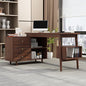 Homsee Home Office Executive Desk, Computer Desk Corner Desk with 3 Drawers, 3 Open Shelves & Keyboard Tray, 55 Inch Large L-Shaped Study Writing Table with Storage Cabinet, Deep Brown