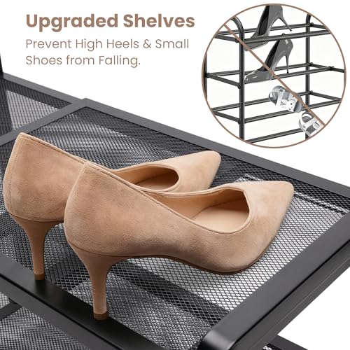 Varhomax Expandable Shoe Rack for Closet and Entryway 3-Tier | Adjustable Shoe Organizer, Sturdy Black Metal Storage Shelf for Apartment, Dorm, Small Spaces