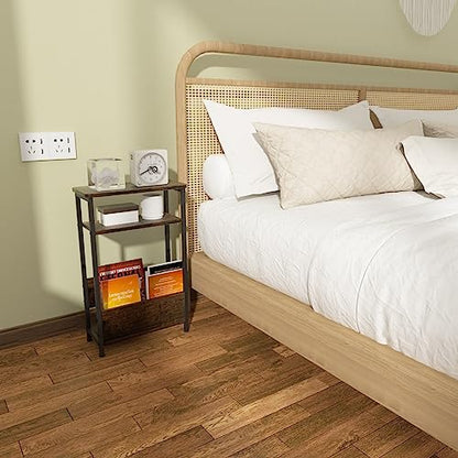 THUMEYE 7.1" Narrow Side Table for Small Spaces, 3 Tier Small End Table with Magazine Holder, Slim/Skinny Nightstand/Bedside Table for Living Room, Bedroom, 15.4" L x 24.2" H - color: Rustic Brown