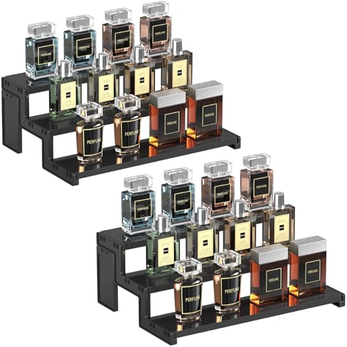 Lifewit Spice Rack, Perfume Cologne Organizer, Cupcake Stand, Tool-Free Assembly, Display Riser Shelf, Seasoning Figurine Makeup Holder, Room Decor, Kitchen Cabinet Storage, Black, 12in-3 Tier, 2 Pcs - color: Black, size: 12″3-Tier,2 pc
