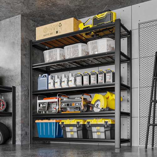 5 Tier Metal Shelving Unit, Adjustable Storage Shelves, 84" H x 55" W x 24" D Heavy Duty Garage Shelves for Warehouse, Basement, Kitchen, Pantry, Living Room, Black (5T 84 * 55 * 24) - size: 5T 55" W x 24" D x 84" H