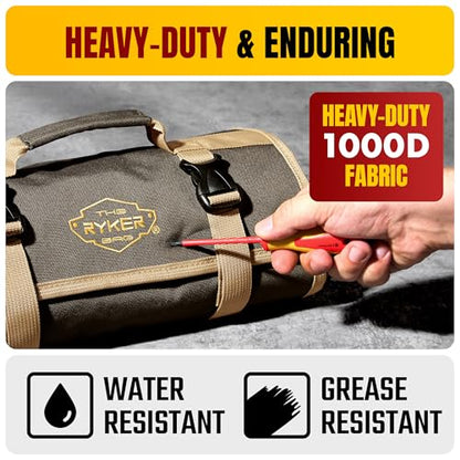 The Ryker Bag Wrench Roll Up Heavy-Duty Canvas Tool Organizer, Tool Roll Organizer Gifts for Dad Roll-Up Tool Bag w/Multiple Pockets for Wrenches, Sockets & Hand Tools for Mechanics & Electricians - style: Wrench Roll