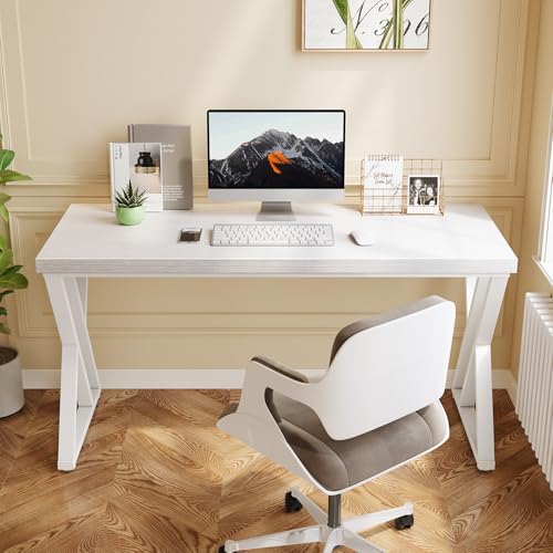 LITTLE TREE 55 Inch Large Simple Industrial Computer Desk Study Writing Table Home Office Workstation,White - color: White